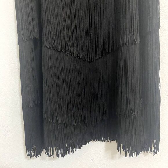 Zara | Black Fringe Tassels Tiered Mini Dress Spaghetti Strap 1920s - Picture 4 of 8